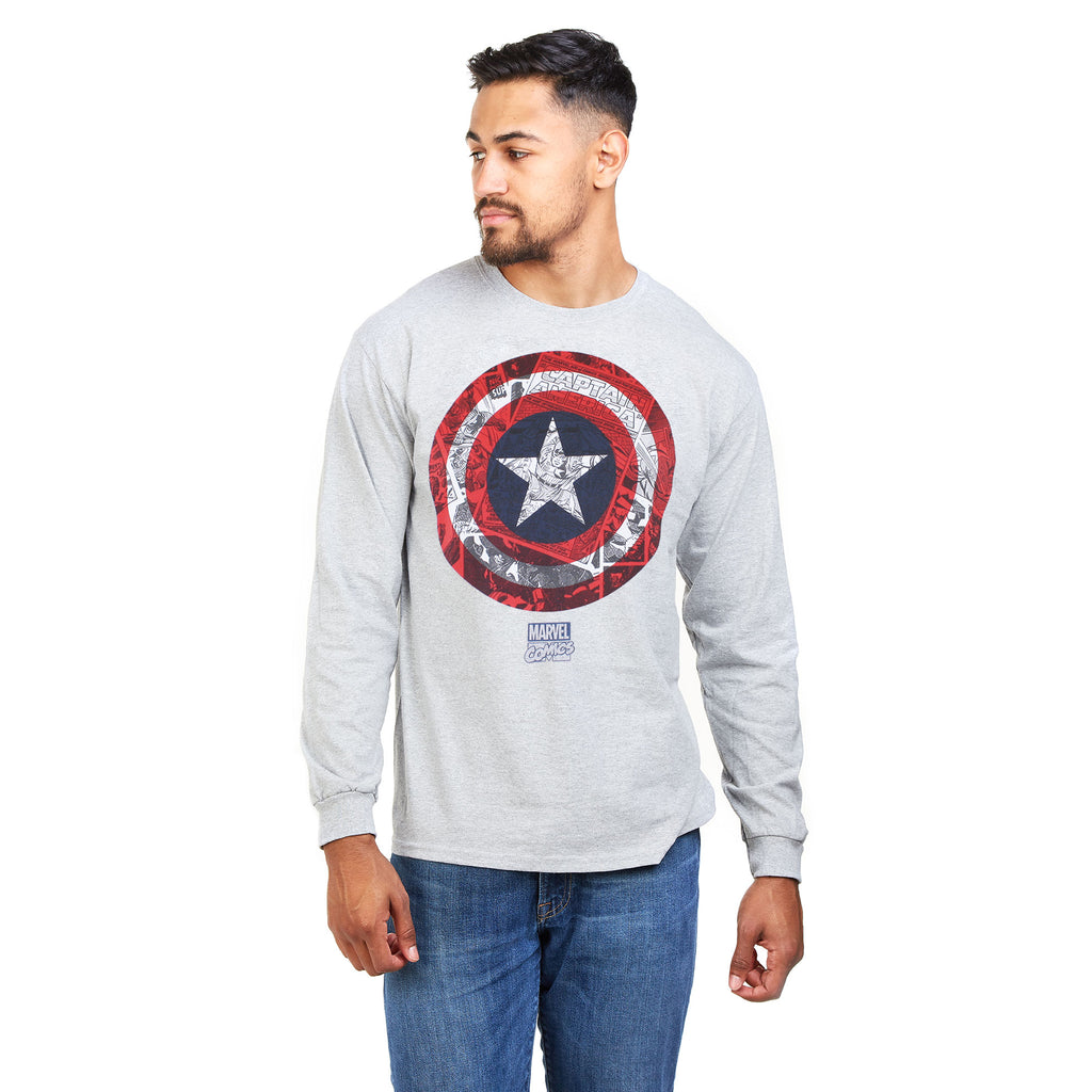Marvel Mens - CA Comic Shield - Long Sleeve T-Shirt - Sport Grey