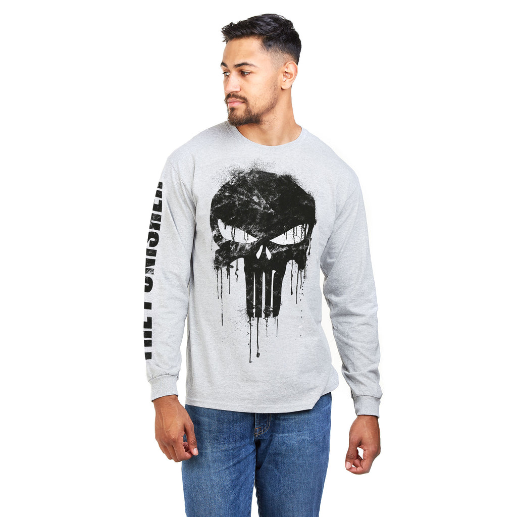 Marvel Mens - Punisher Skull - Long Sleeved T-Shirt - Grey Heather