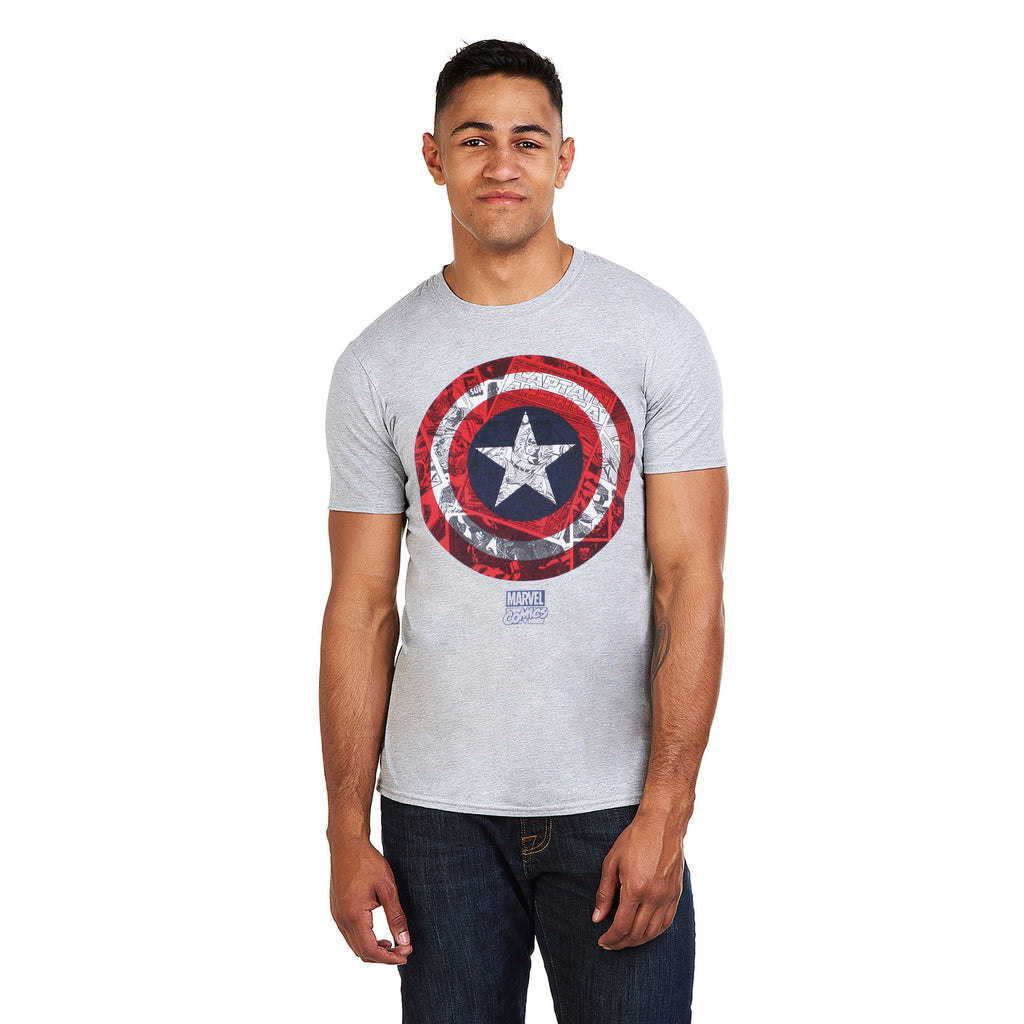 Marvel Mens - CA Comic Shield - T-shirt - Sport Grey