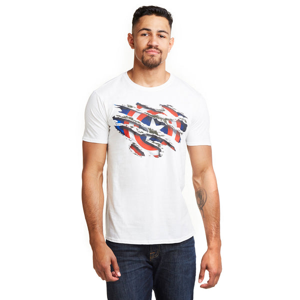 Marvel Mens - Captain America Torn Logo - T-shirt - White