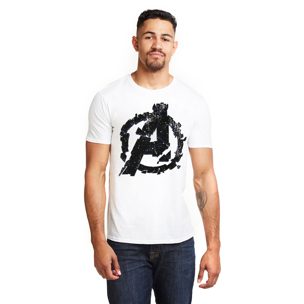 Marvel Mens - Avengers Cracked Logo Endgame - T-Shirt - White