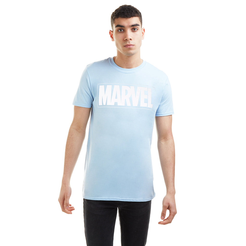 Marvel Mens - Text Logo - T-Shirt - Sky