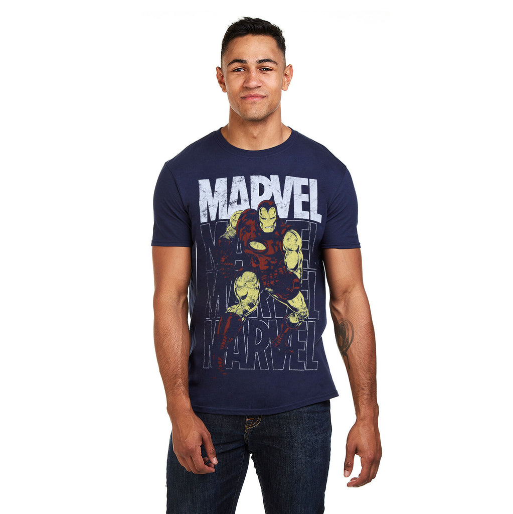 Marvel Mens - Iron Man Repeat - T-shirt - Navy