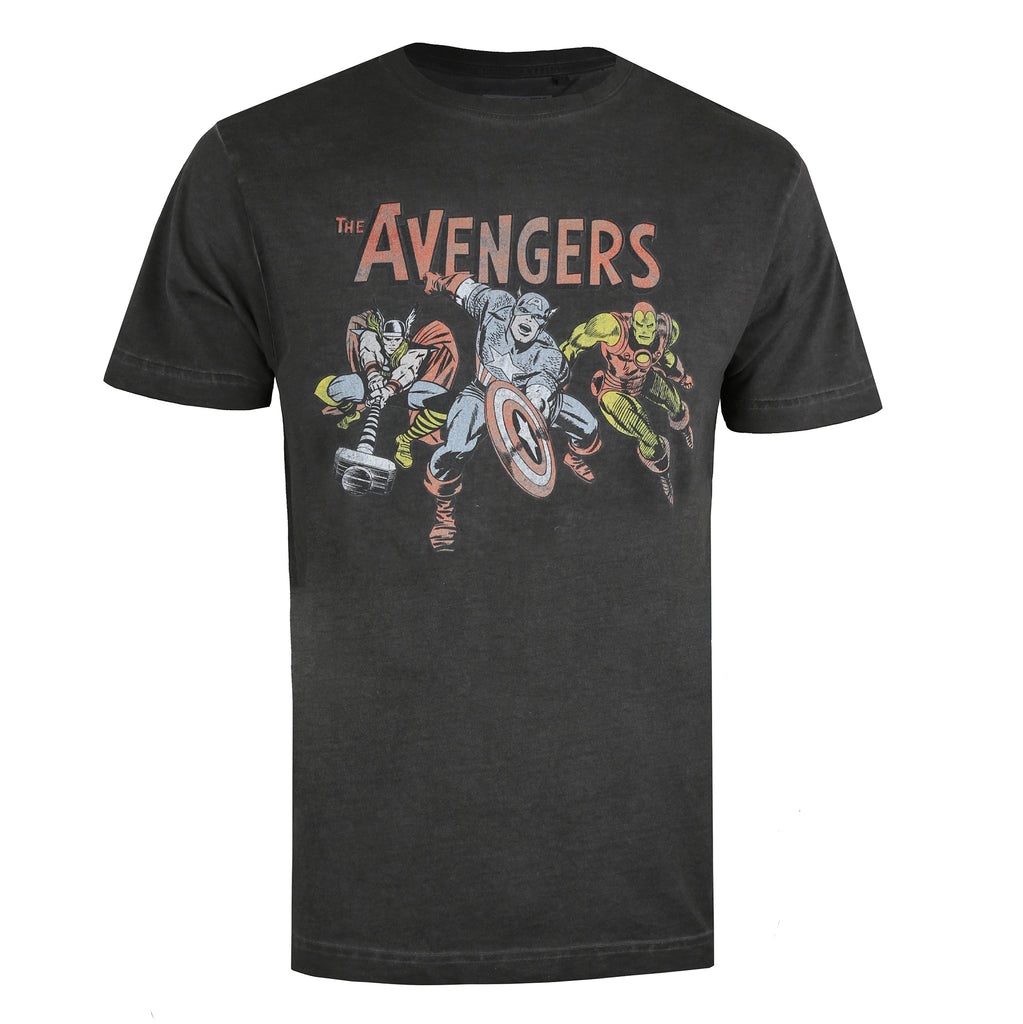 Marvel Mens - Vintage Avengers - Acid Wash T-shirt - Vintage Black