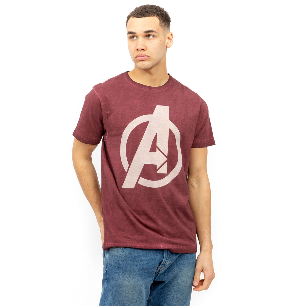 Marvel Mens - Vintage A - Acid Wash T-shirt - Vintage Burgundy