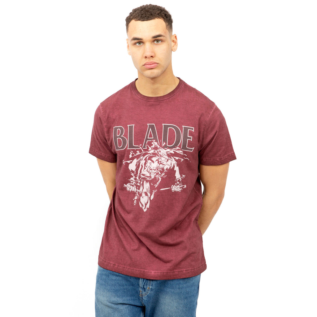 Marvel Mens - Blade Strike - Acid Wash T-shirt - Vintage Burgundy