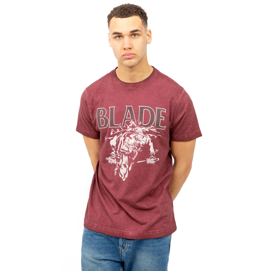 Marvel Mens - Blade Strike - Acid Wash T-shirt - Vintage Burgundy