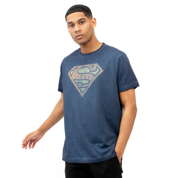 DC Comics Mens - Superman Vintage - Acid Wash T-shirt - Vintage Navy