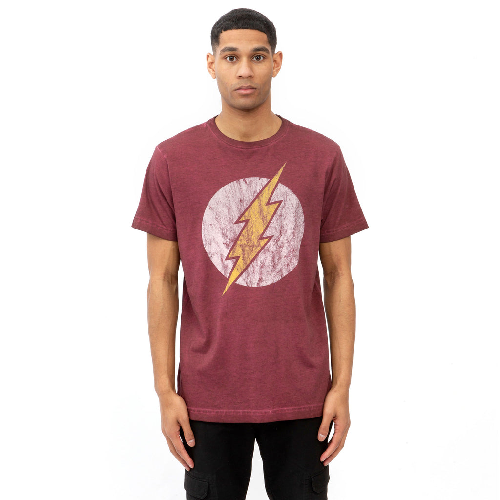 DC Comics Mens - Flash Vintage - Acid Wash T-shirt - Vintage Burgundy