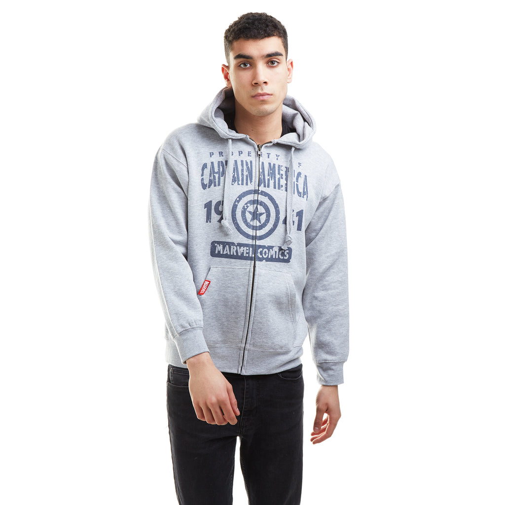 Marvel Mens - Property Of - Zipped Hoodie - Grey Marl