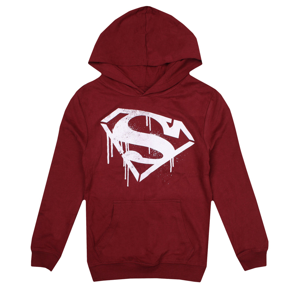 DC Comics Boys - Superman Stencil - Pullover Hood - Burgundy - CLEARANCE
