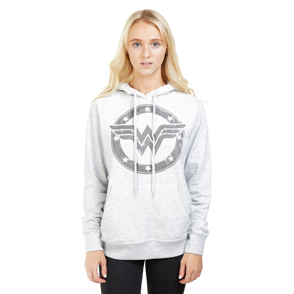 DC Comics Ladies - Wonder Women Metallic Logo - Pullover Hood - Sport Grey