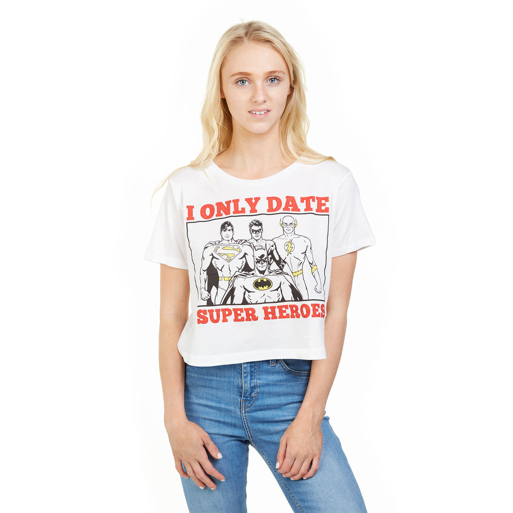 DC Comics Ladies - Only Date Superheroes - Crop T-Shirt - White