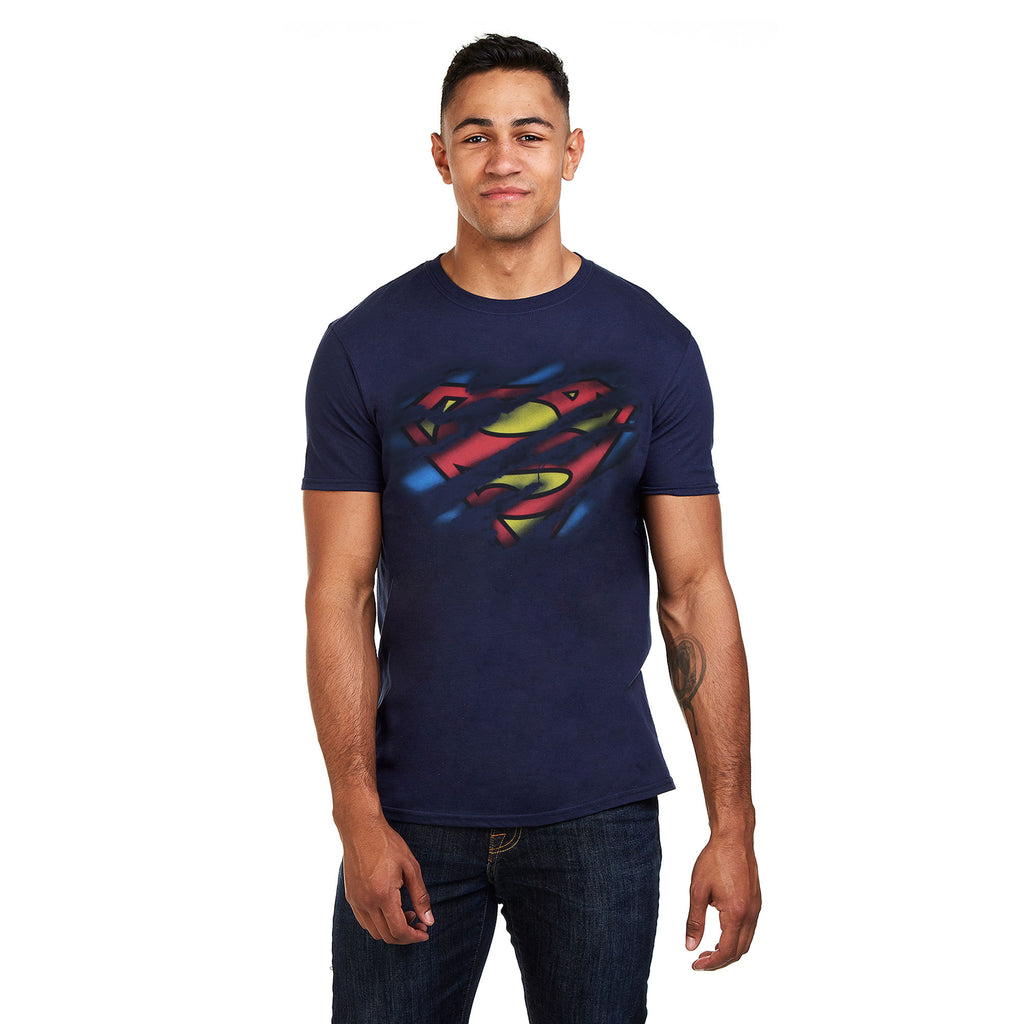 DC Comics Mens - Superman Torn Logo - T-Shirt - Navy