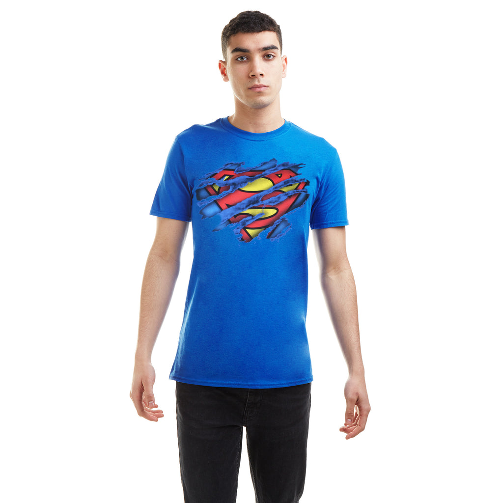 DC Comics Mens - Superman Torn Logo - T-shirt - Royal Blue
