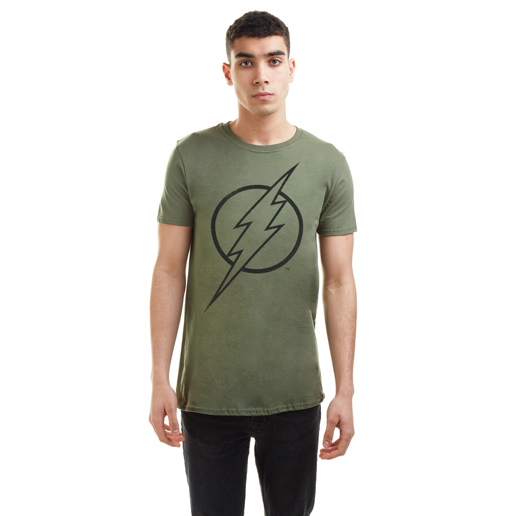DC Comics Mens -  Flash Line Logo - T-Shirt - Military Green
