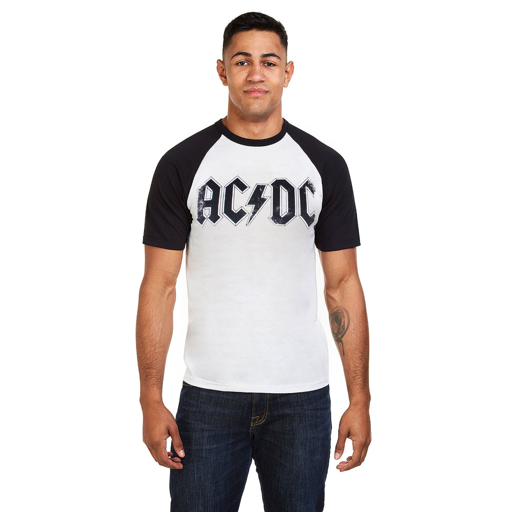 AC/DC Mens - Logo - Raglan T-Shirt - Black/White