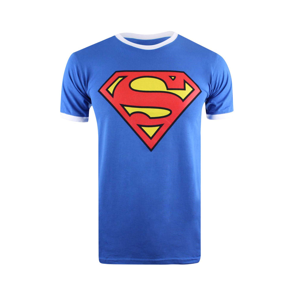 DC Comic Mens Superman Logo Ringer Tee - Royal/White