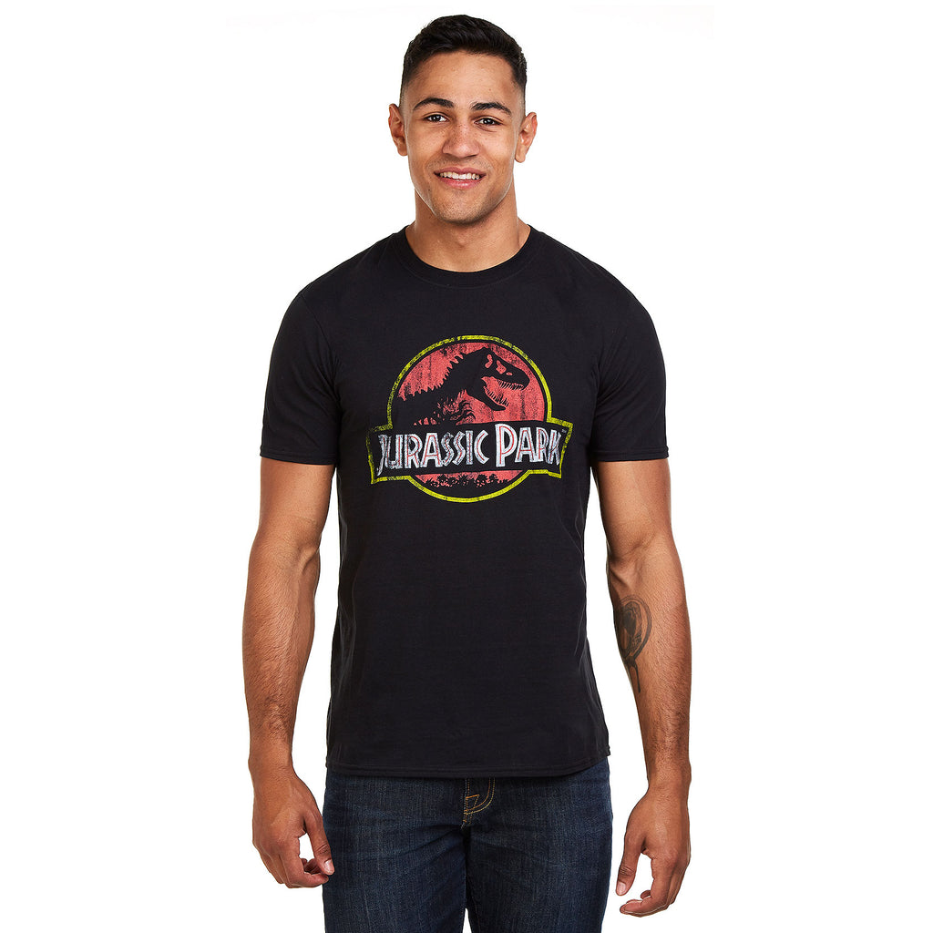Jurassic Park Mens - Distressed Logo - T-Shirt - Black