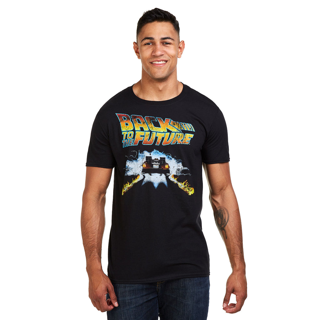 Back to the Future Mens - DELOREAN - T-Shirt - Black