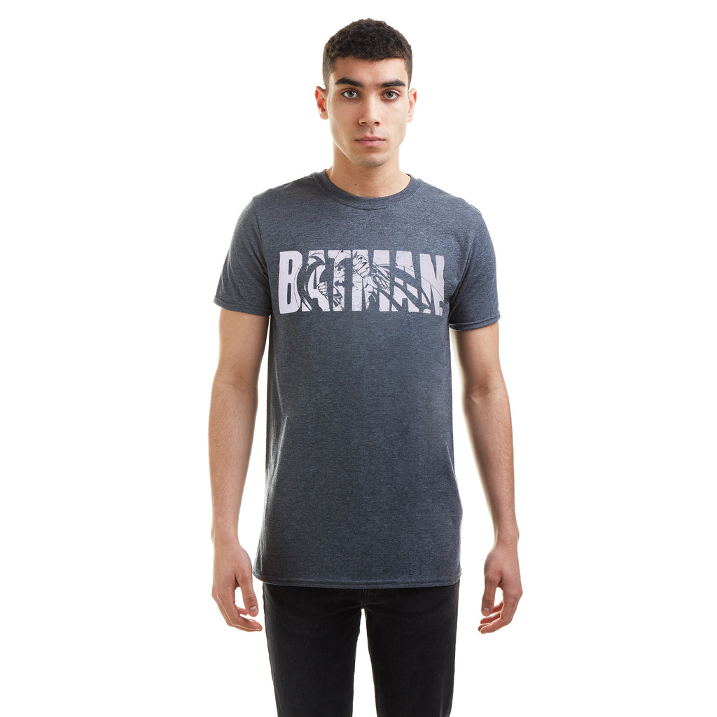DC Comics Mens - Batman Text - T-Shirt - Dark Heather