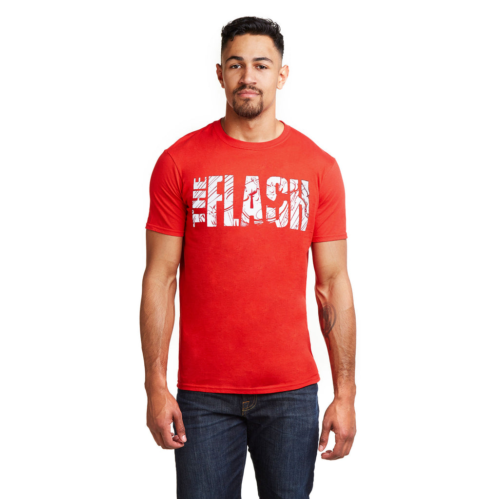 DC Comics Mens - Flash Text - T-shirt - Cherry Red