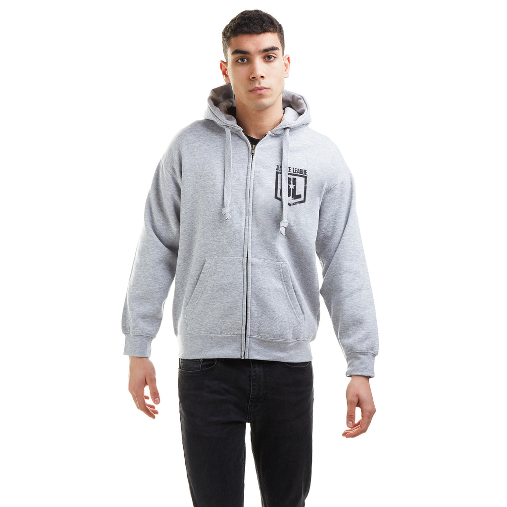 DC Comics Mens - Justice League Shield - Zip Hood - Grey Heather