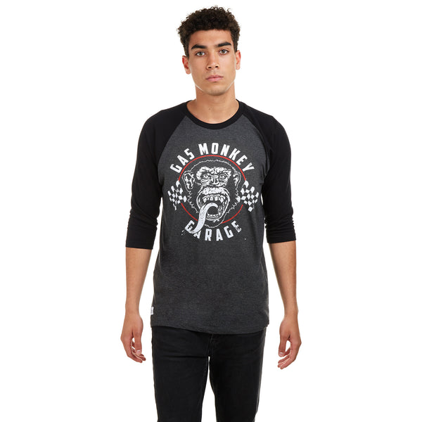 Gas Monkey Mens - Flag - Long Sleeve T-shirt - Charcoal Heather / Black