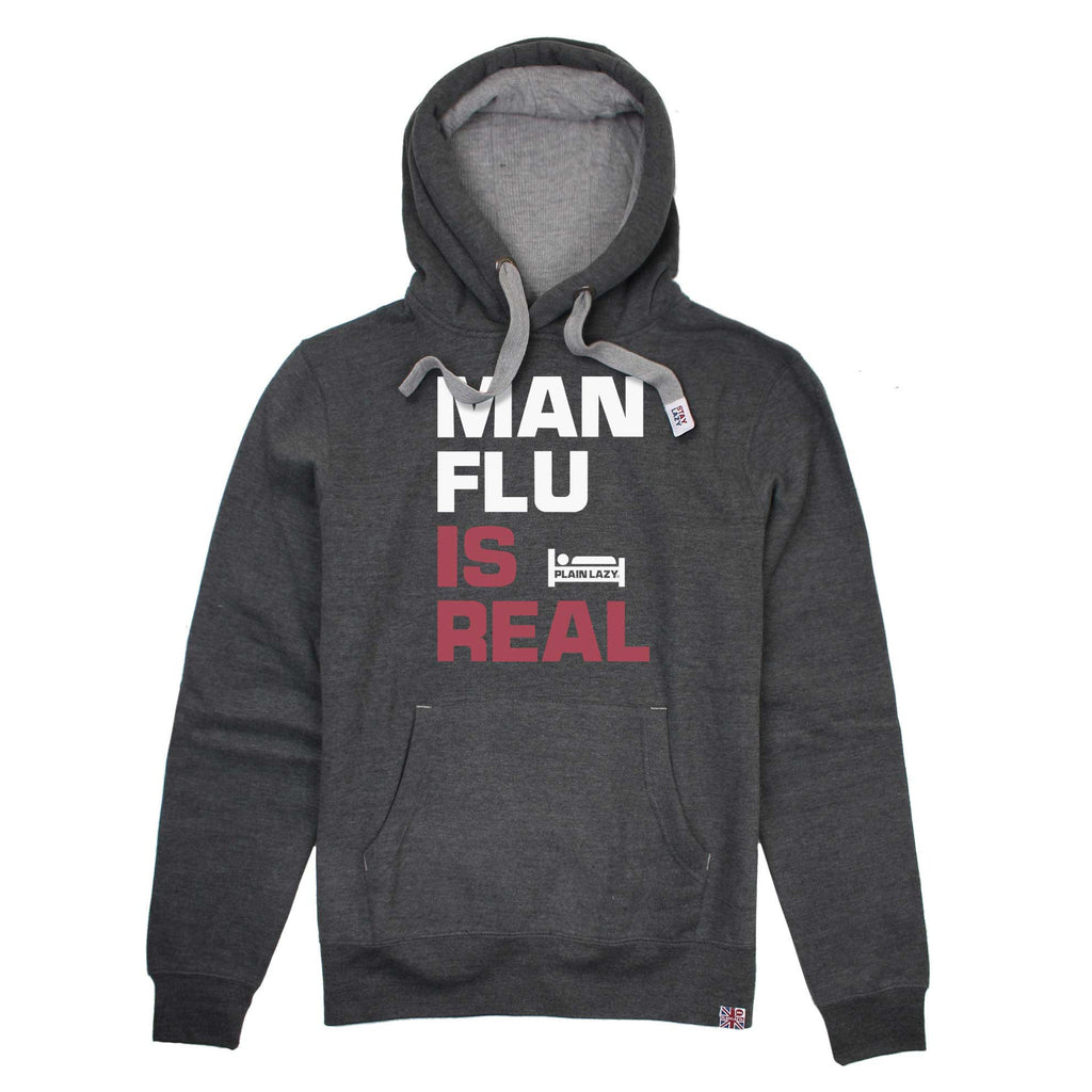 Plain Lazy Mens Man Flu Pullover Hoodie - Dark Heather