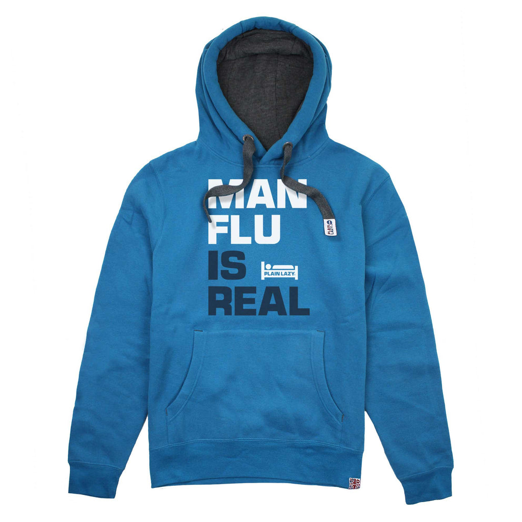 Plain Lazy Mens Man Flu Pullover Hoodie - Sapphire