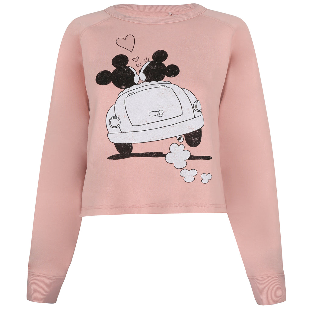 Disney Ladies - Mickey & Minnie Hearts - Cropped Crew Sweat - Dusky Pink