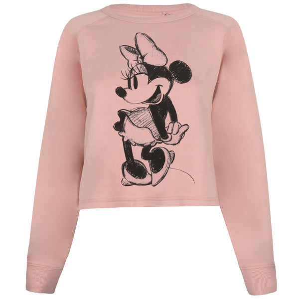 Disney Ladies - Minnie Sketch - Cropped Crew Sweat - Dusky Pink