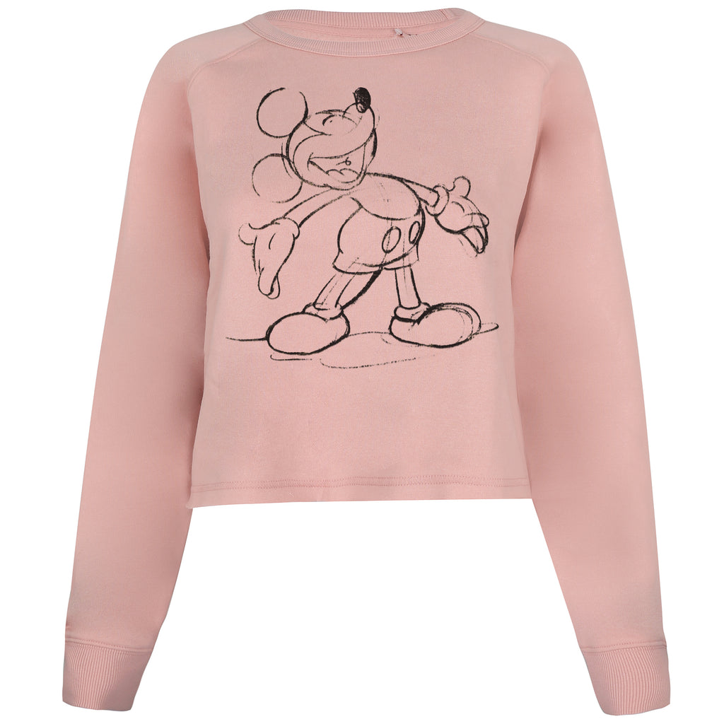 Disney Ladies - Mickey Giggles - Cropped Crew Sweat - Dusky Pink