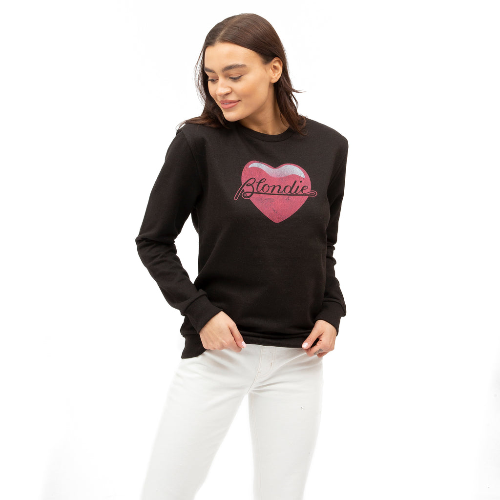 Blondie Ladies - Heart - Crew Sweat - Black