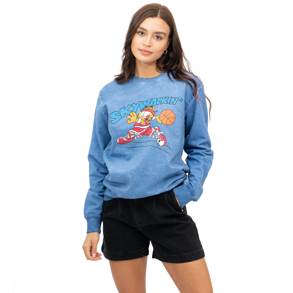 Garfield Ladies - Skywalkin' - Washed Crew Sweat - Vintage Blue