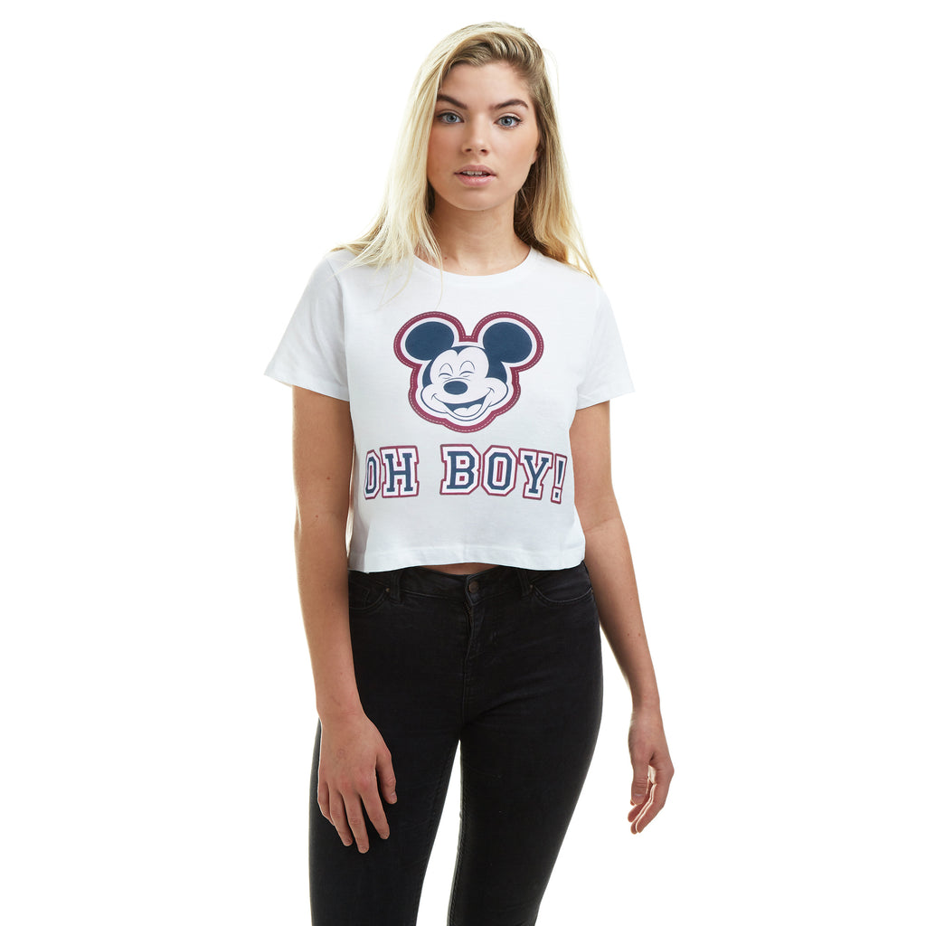 Disney Ladies - Oh Boy - Cropped T-shirt - White