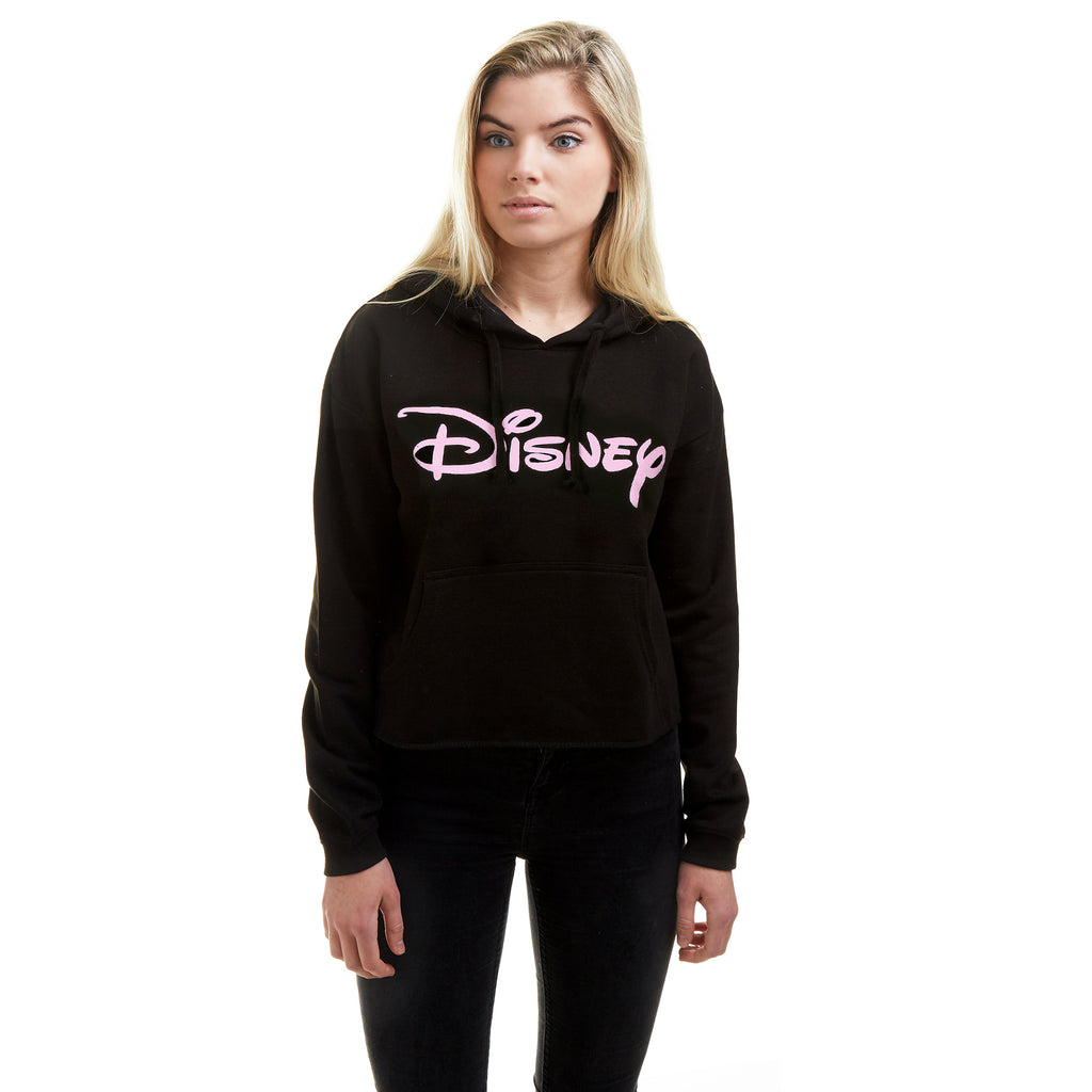 Disney Ladies - Plain Logo - Cropped Pullover Hood - Black