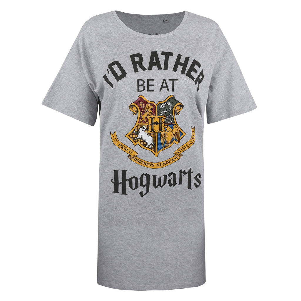 Harry Potter Ladies - I'd Rather Be At Hogwarts - Sleep T-shirt - Grey Heather