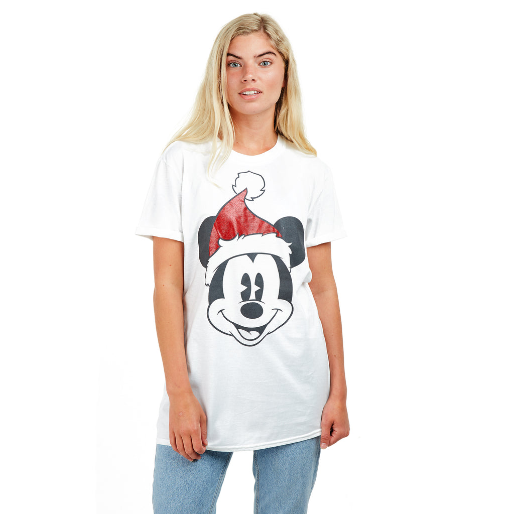 Disney Ladies - Mickey Mouse Santa Face - T-shirt - White