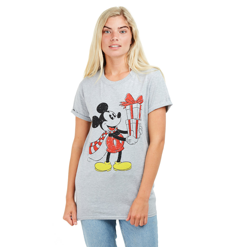 Disney Ladies - Mickey Christmas - T-shirt - Heather Grey - CLEARANCE