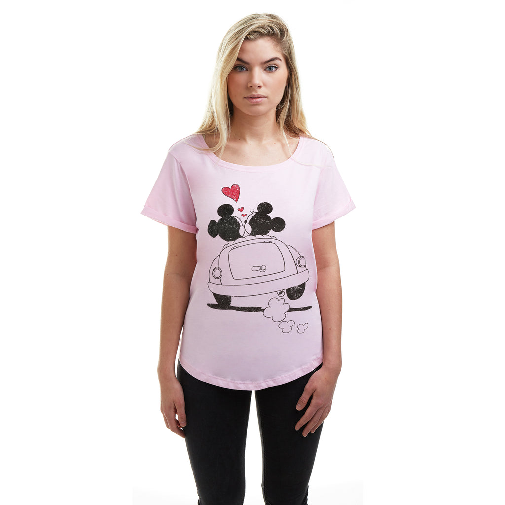 Disney Ladies - Mickey & Minnie Hearts - T-shirt - Light Pink