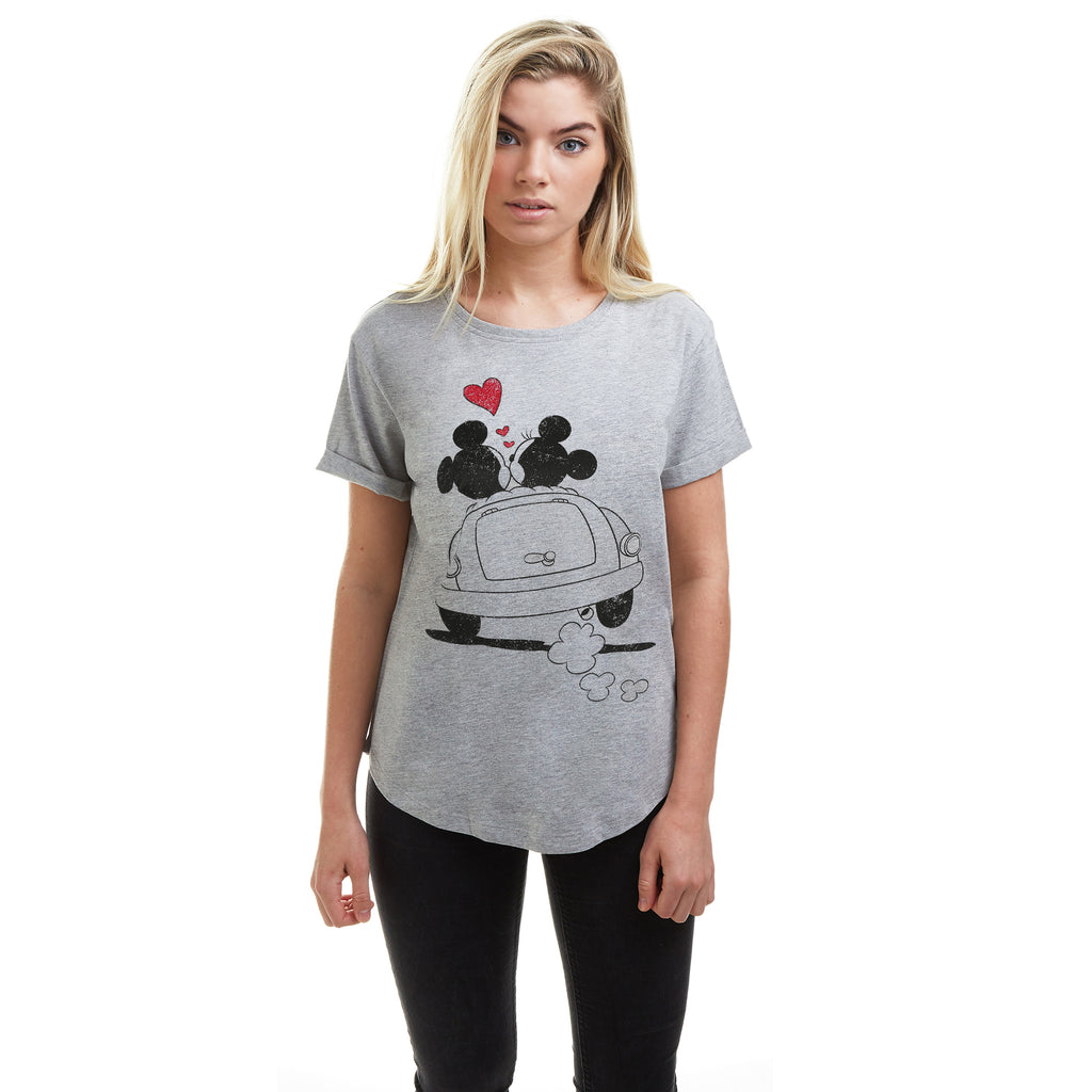 Disney Ladies - Mickey & Minnie Hearts - T-shirt - Grey Heather
