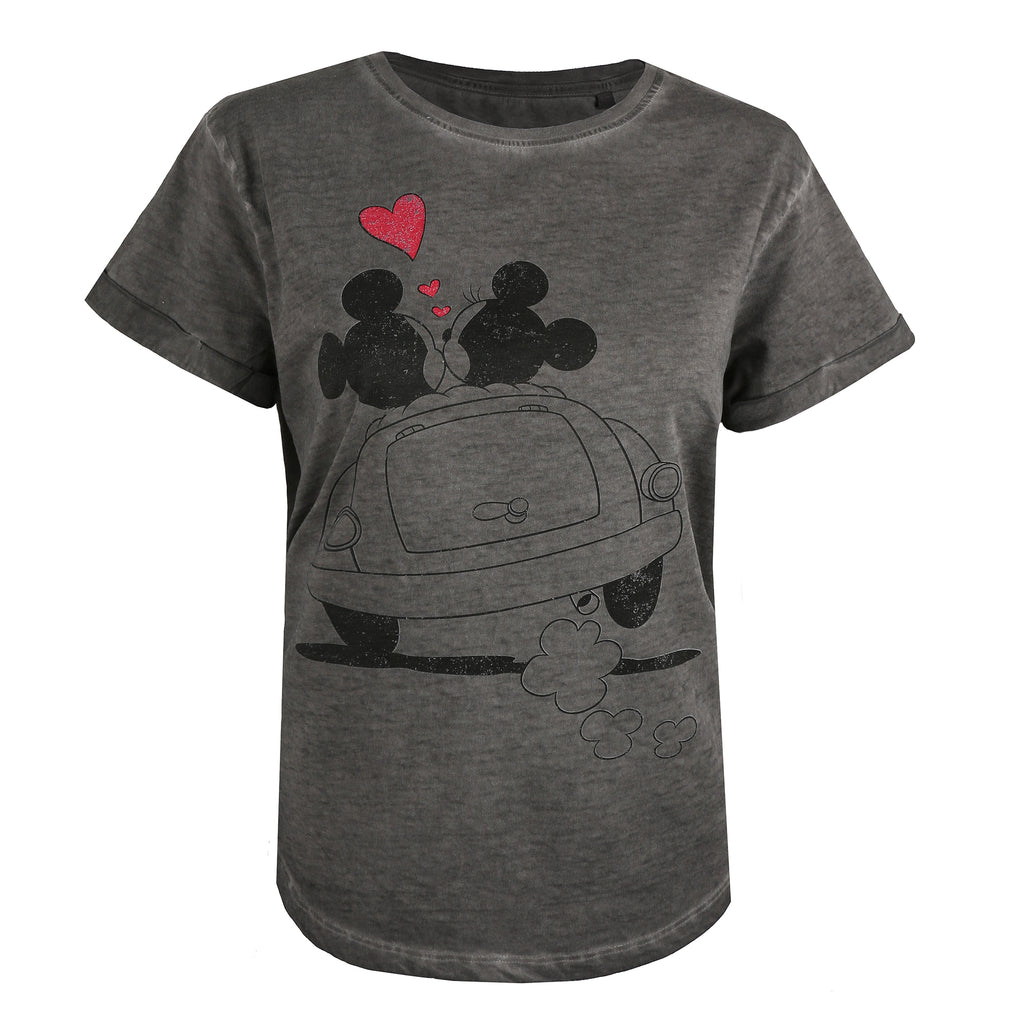 Disney Ladies - Mickey & Minnie Hearts - T-shirt - Vintage Washed Charcoal