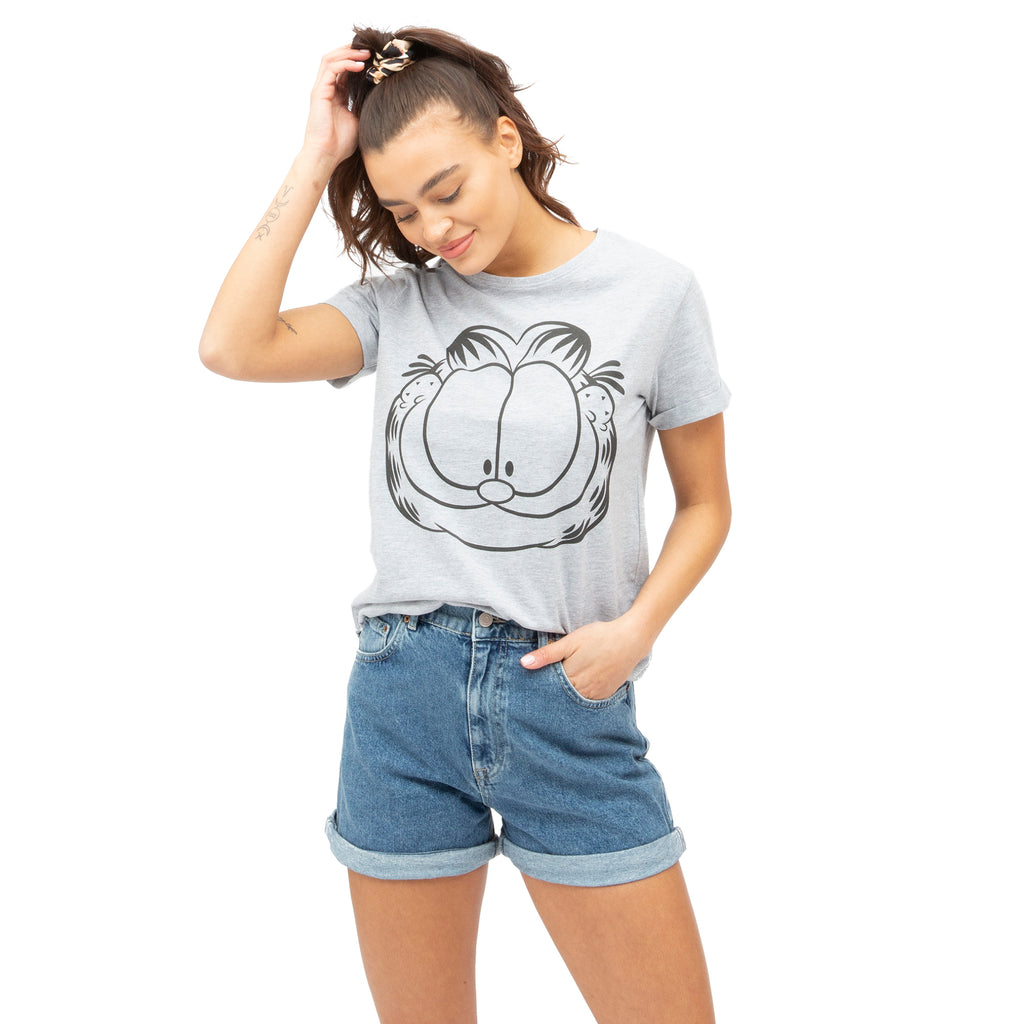 Garfield Ladies - Face - T-shirt - Heather Grey