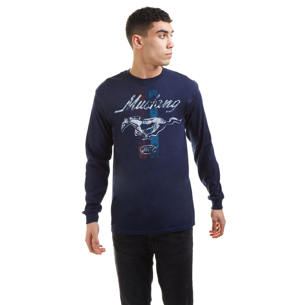 Ford Mens - Mustang Stripes - Long Sleeve T-shirt - Navy