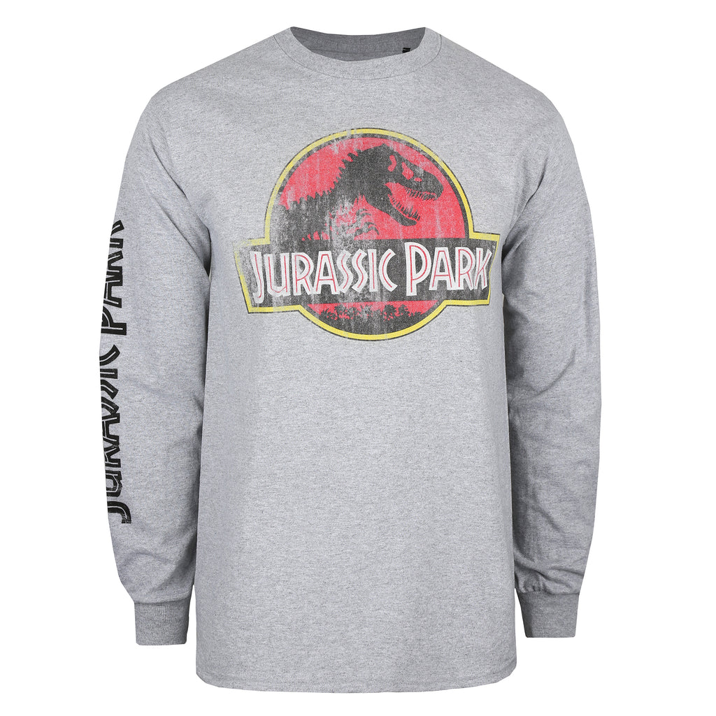 Jurassic Park Mens - Logo - Long Sleeve T-shirt - Grey Heather