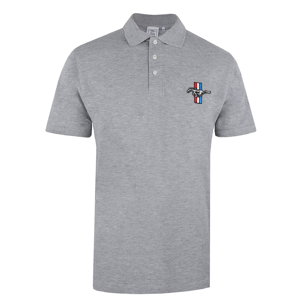 Ford Mens - Mustang Logo - Polo Shirt - Grey Marl