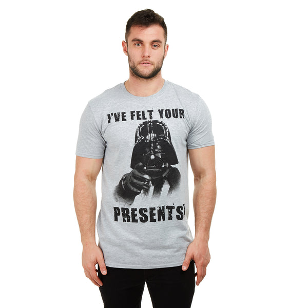 Star Wars Mens - Vader Felt Your Presents - T-shirt - Grey - CLEARANCE