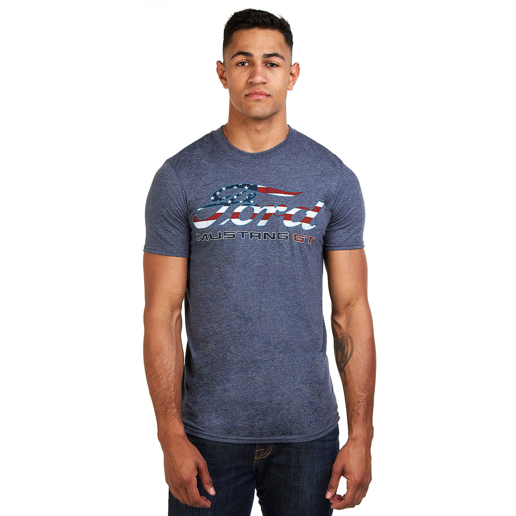 Ford Mens - American Flag - T-Shirt - Heather Navy