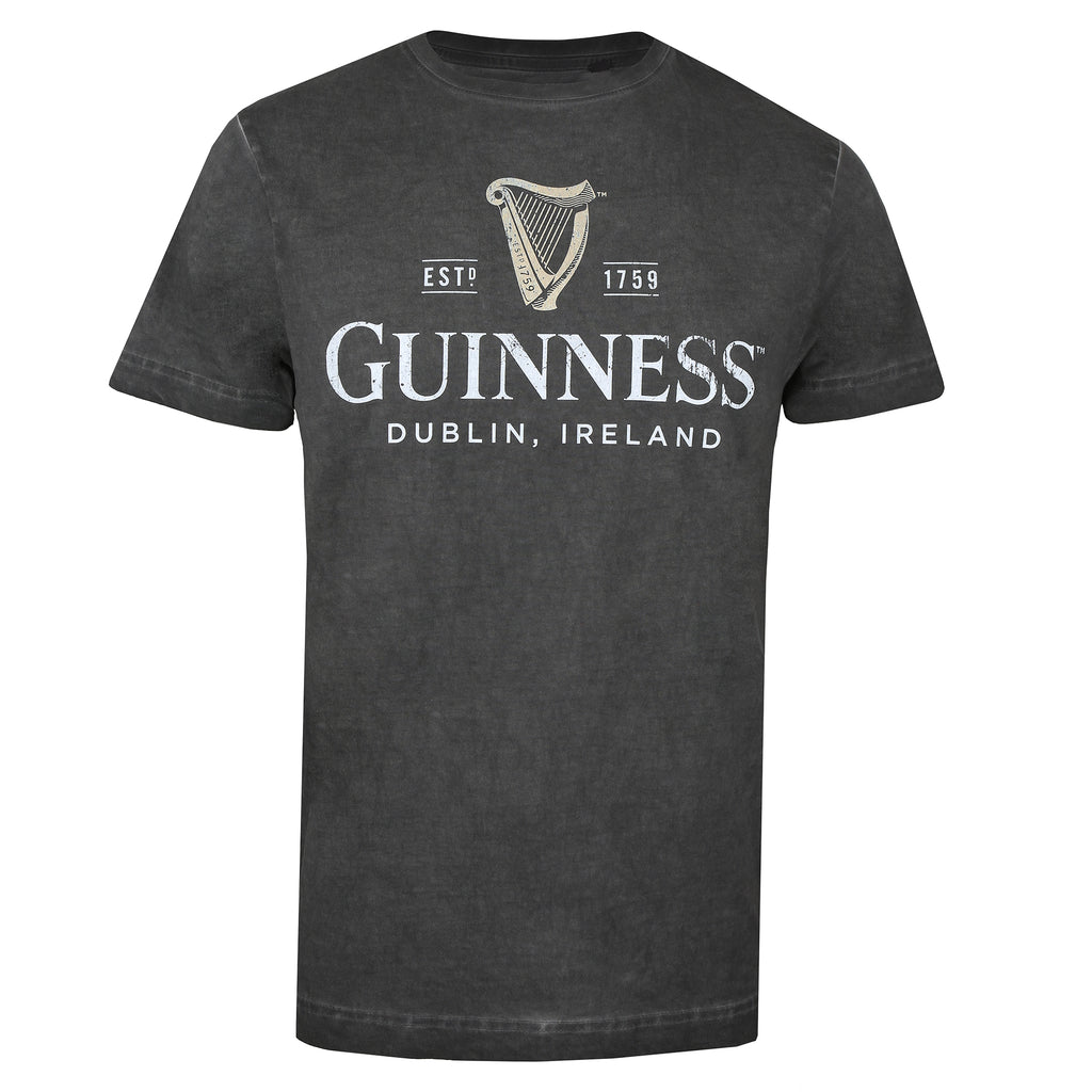 Guinness Mens - Harp - Acid Wash T-shirt - Vintage Black